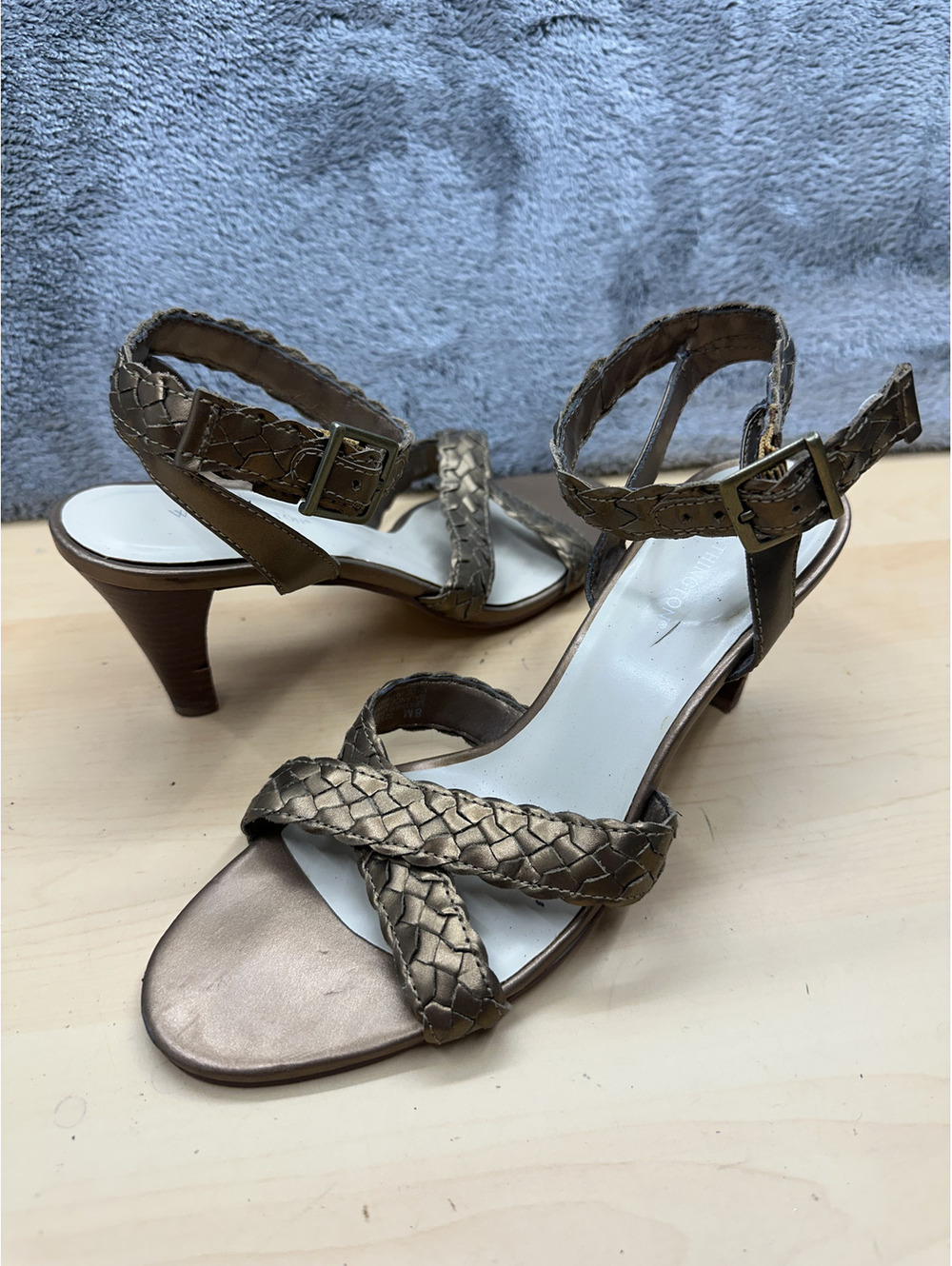 Worthington Bronze Woven Strap High Heel Sandals Classic Chic Footwear